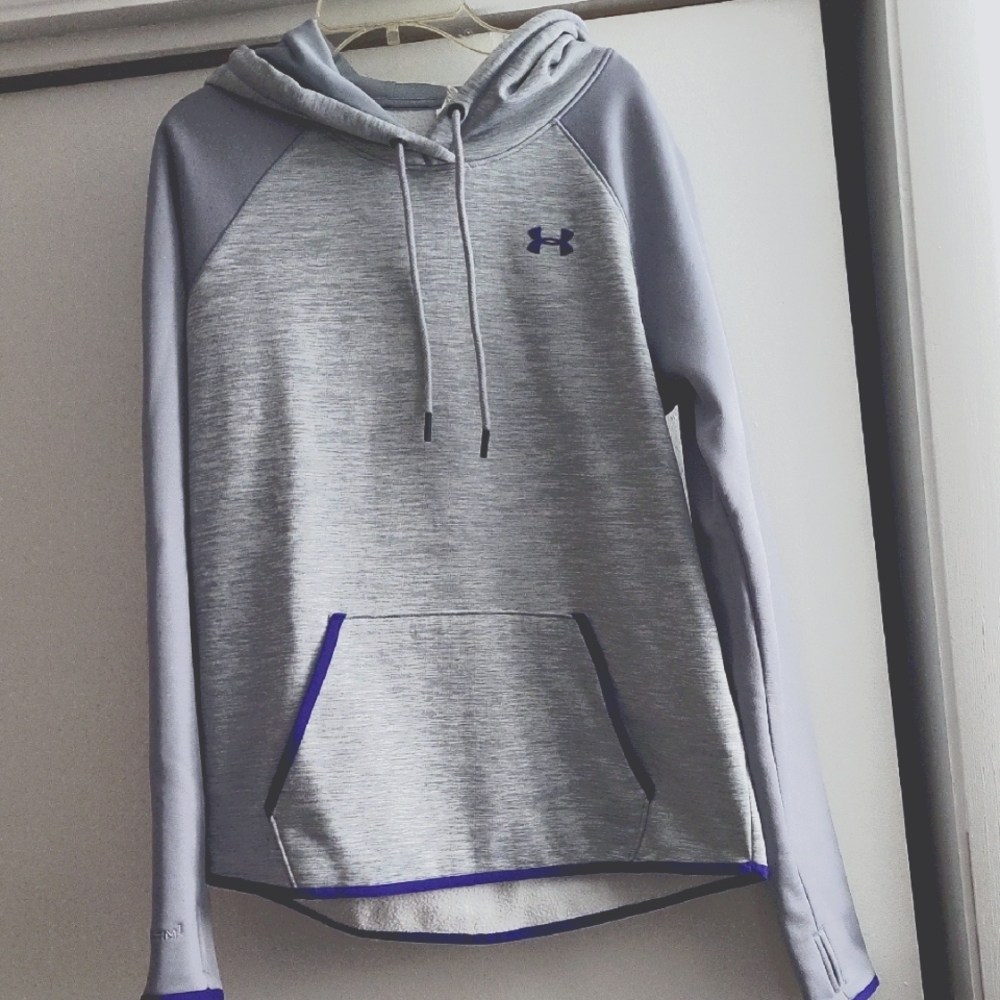 Under Armour Light Gray Hoodie with Purple Trim